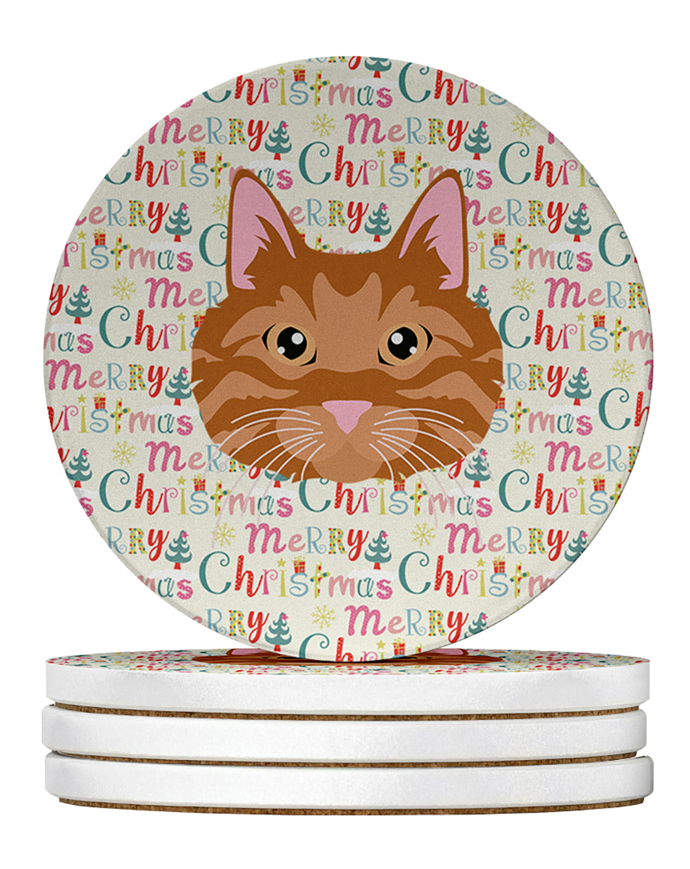 Buy this Kurilian Bobtail Cat Christmas Large Sandstone Coasters Pack of 4