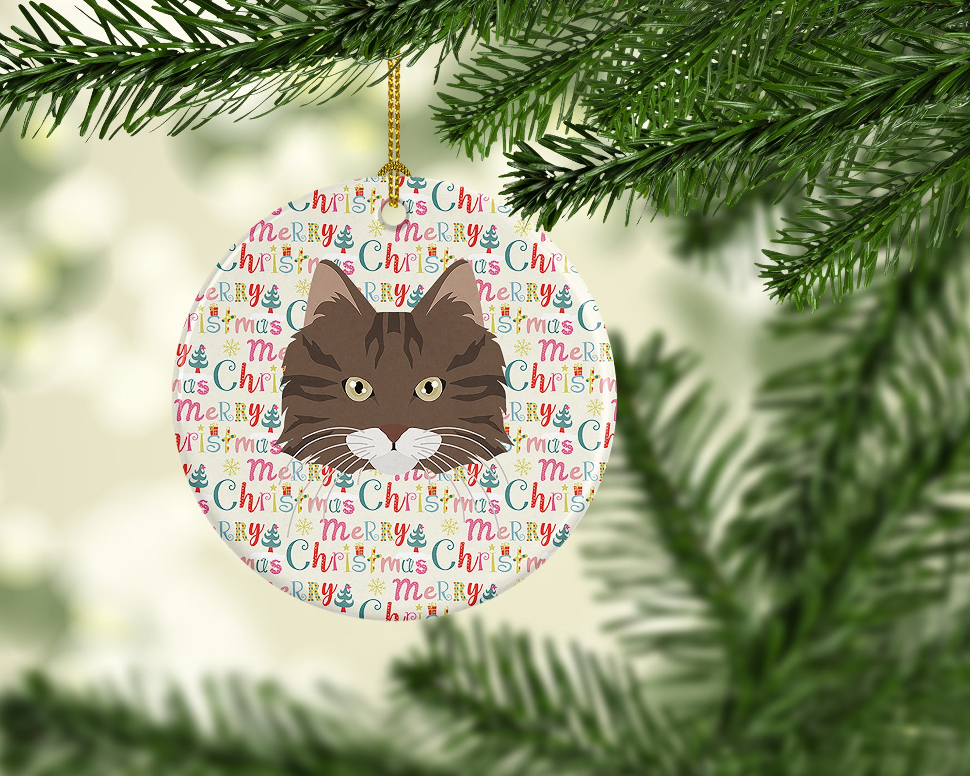 Norwegian Forest Cat Christmas Ceramic Ornament - the-store.com
