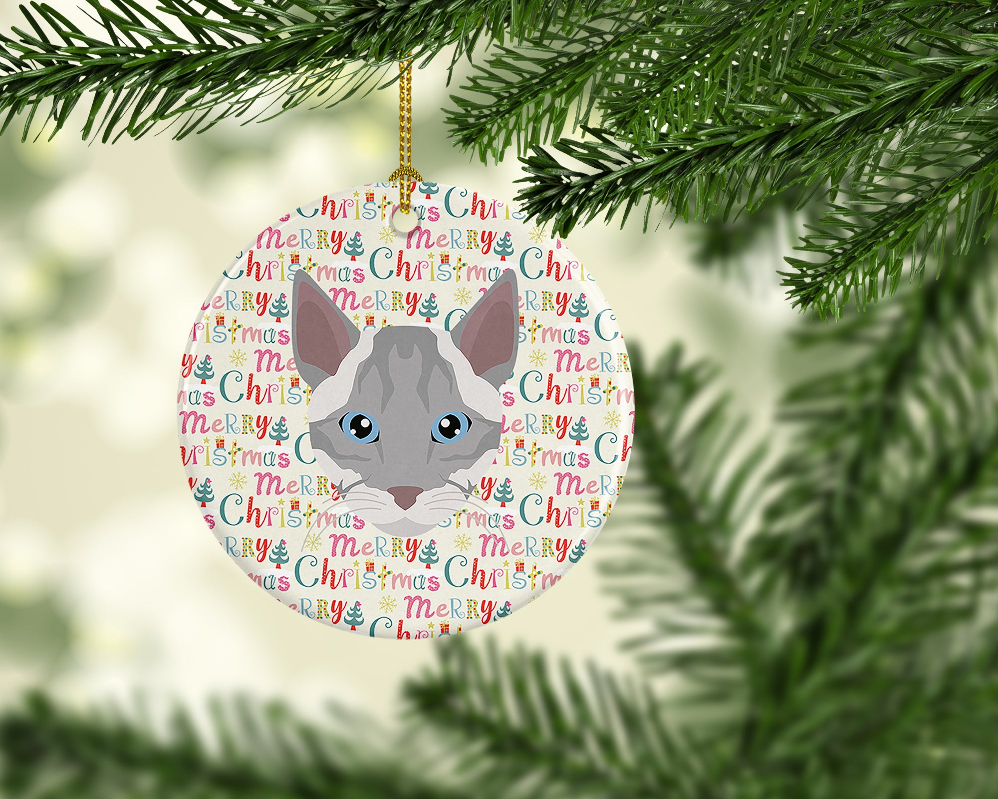 Buy this Ojos Azules Cat Christmas Ceramic Ornament