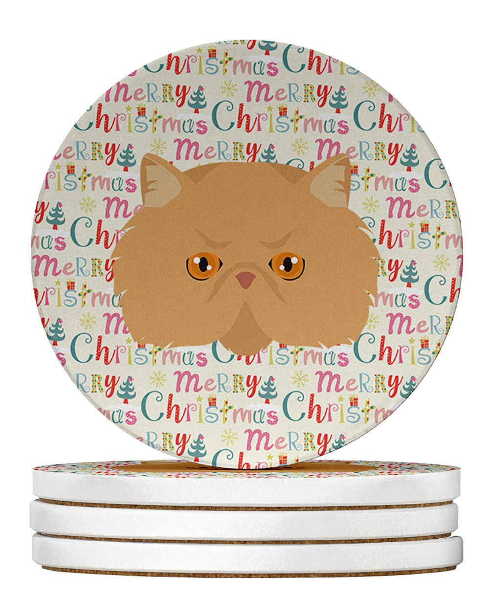 Buy this Persian Modern Cat Christmas Large Sandstone Coasters Pack of 4
