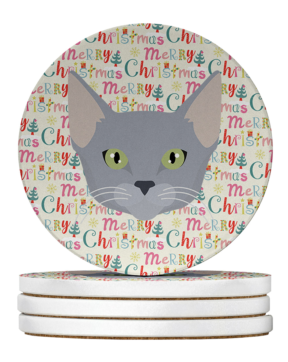 Buy this Russian Blue Cat Christmas Large Sandstone Coasters Pack of 4