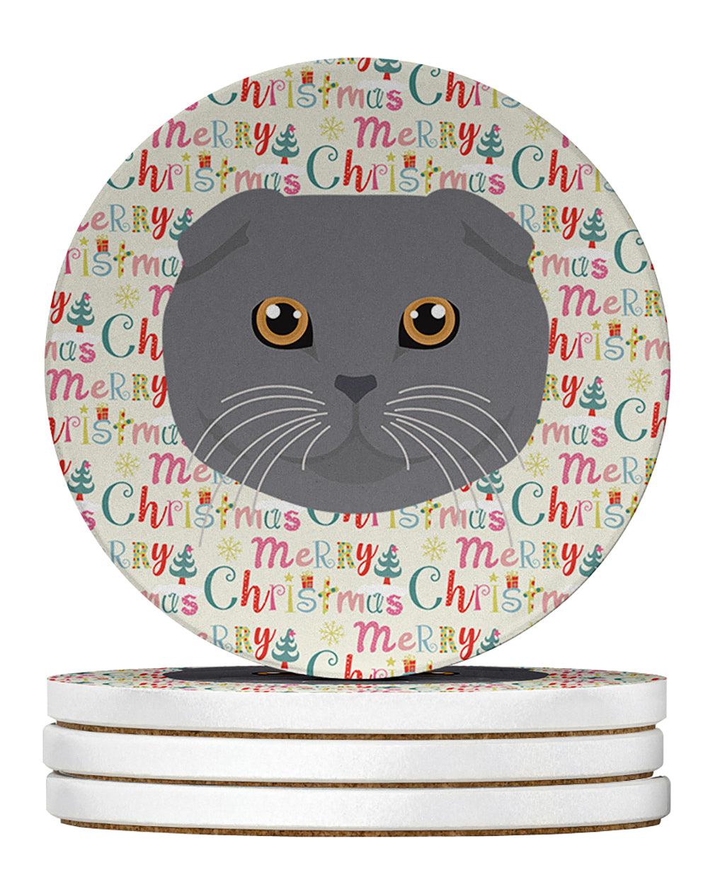 Buy this Scottish Fold Cat Christmas Large Sandstone Coasters Pack of 4