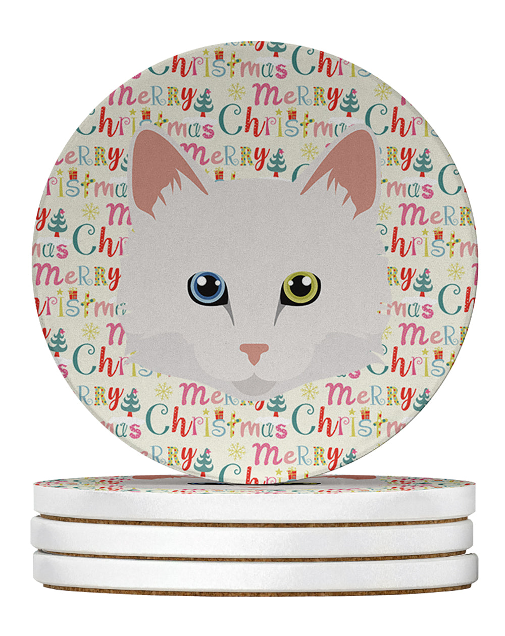 Buy this Turkish Angora Cat Christmas Large Sandstone Coasters Pack of 4