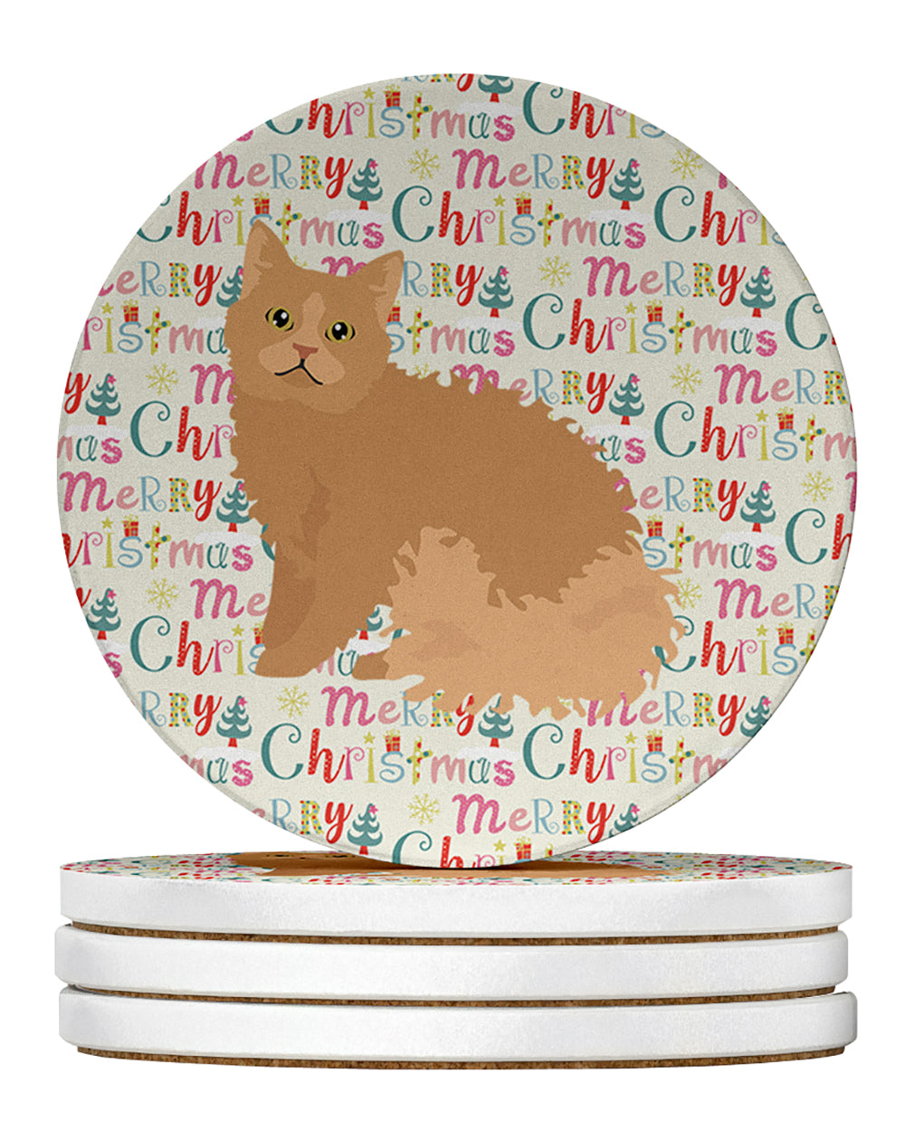 Buy this Selkirk Rex Cat Christmas Large Sandstone Coasters Pack of 4