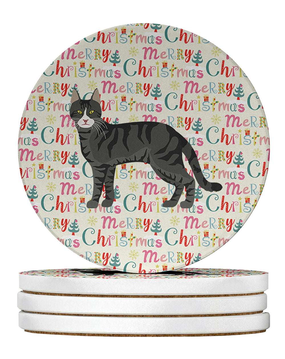 Buy this Tricolour Aegean Cat Christmas Large Sandstone Coasters Pack of 4