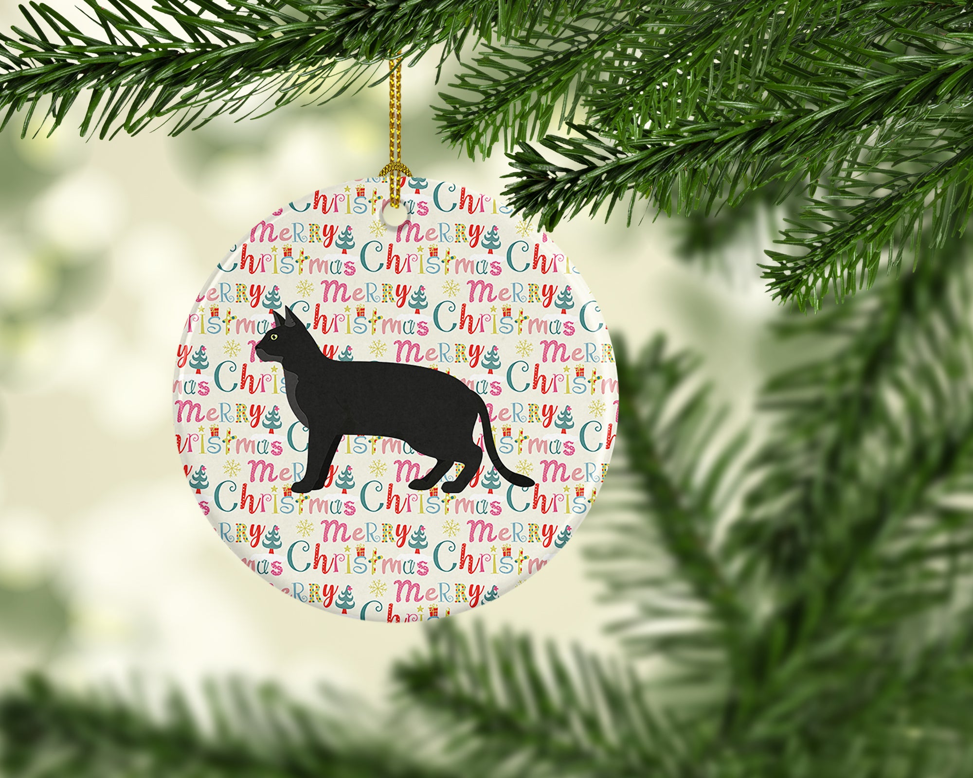Chausie Black Cat Christmas Ceramic Ornament - the-store.com