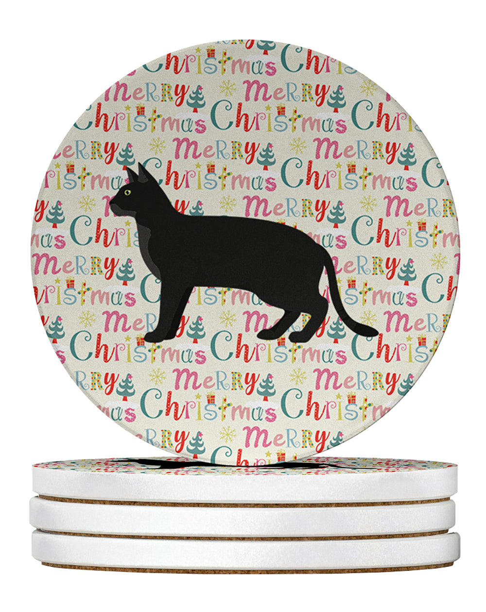 Buy this Chausie Black Cat Christmas Large Sandstone Coasters Pack of 4