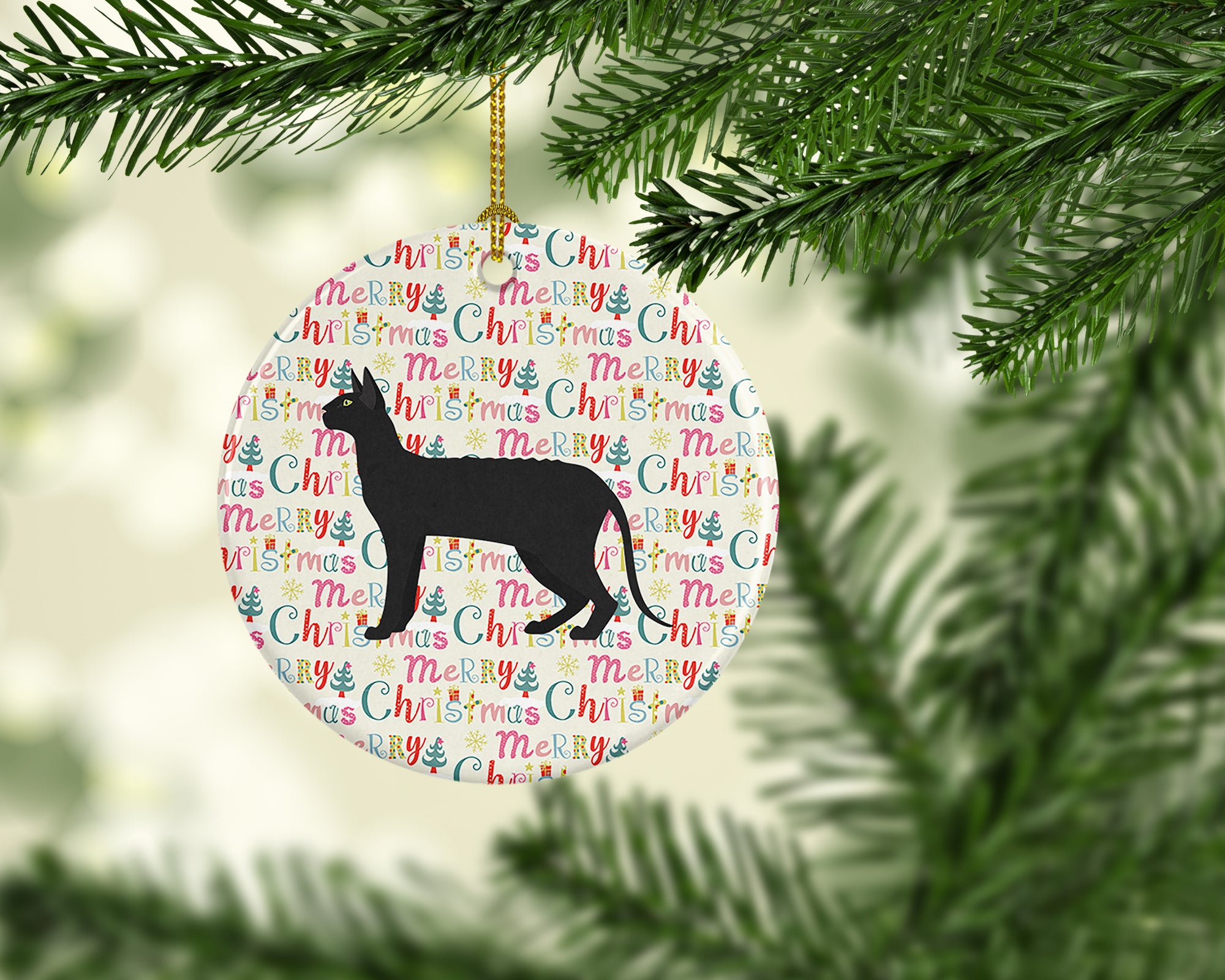 Buy this Black Cornish Rex Cat Christmas Ceramic Ornament