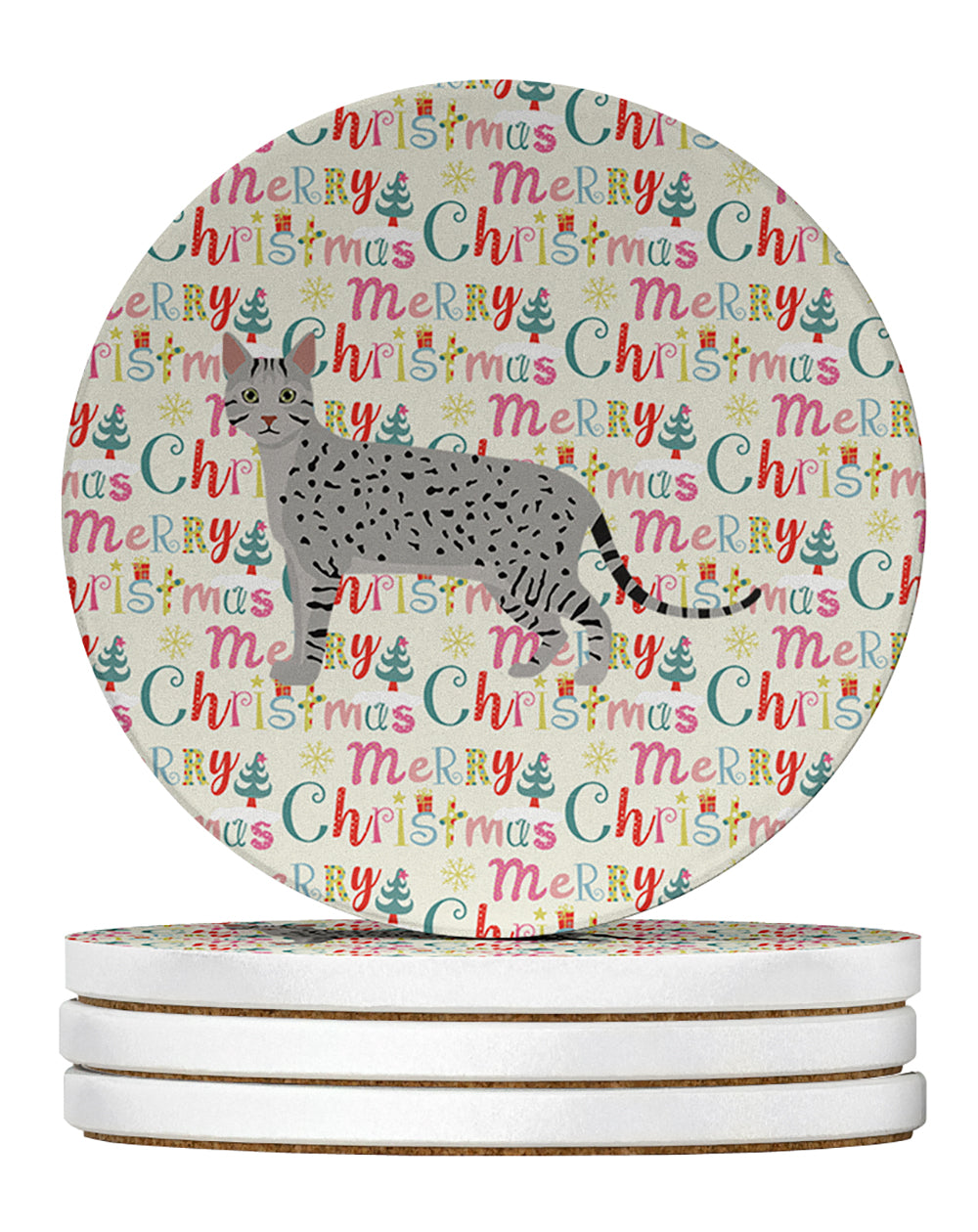 Buy this Egyptian Mau Cat Christmas Large Sandstone Coasters Pack of 4