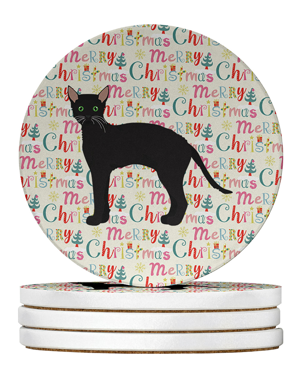 Buy this Black German Rex Cat Christmas Large Sandstone Coasters Pack of 4