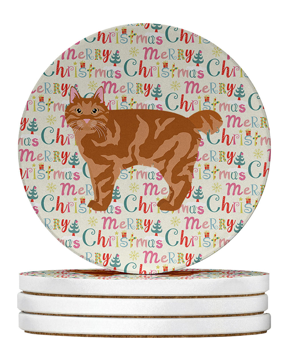 Buy this Kurilian Bobtail Cat Christmas Large Sandstone Coasters Pack of 4