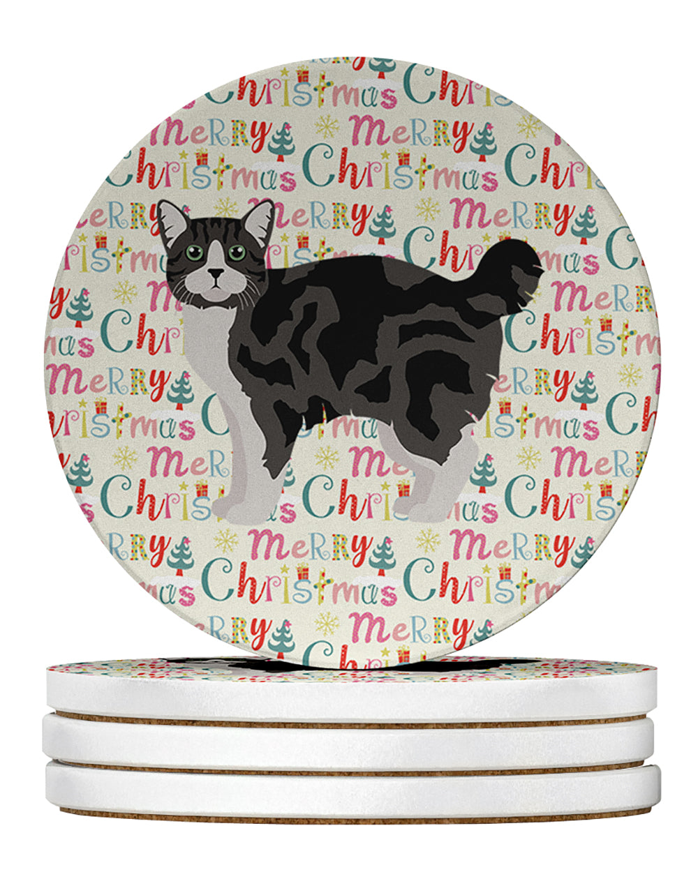 Buy this Manx #1 Cat Christmas Large Sandstone Coasters Pack of 4