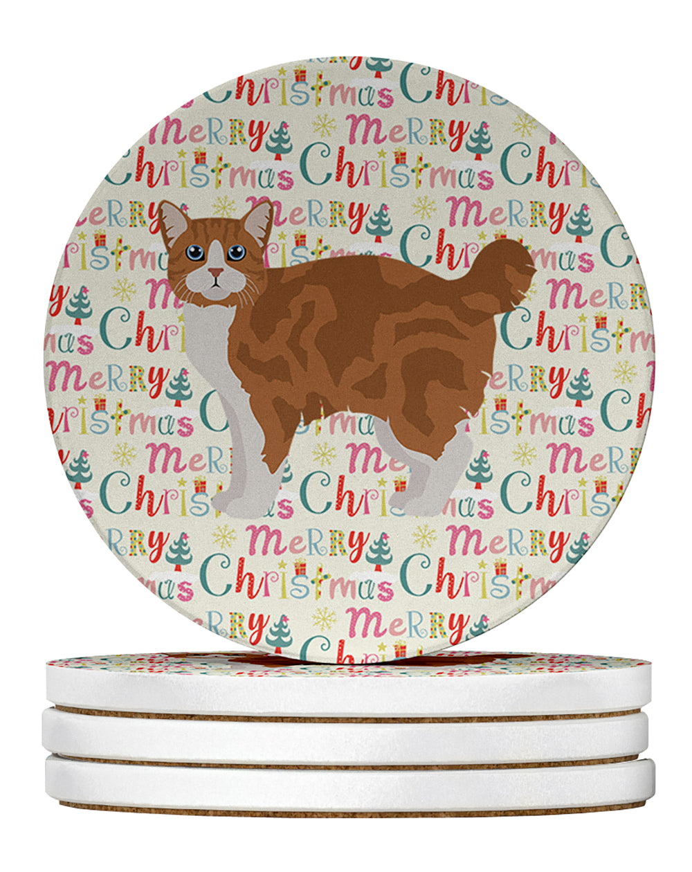 Buy this Manx #2 Cat Christmas Large Sandstone Coasters Pack of 4