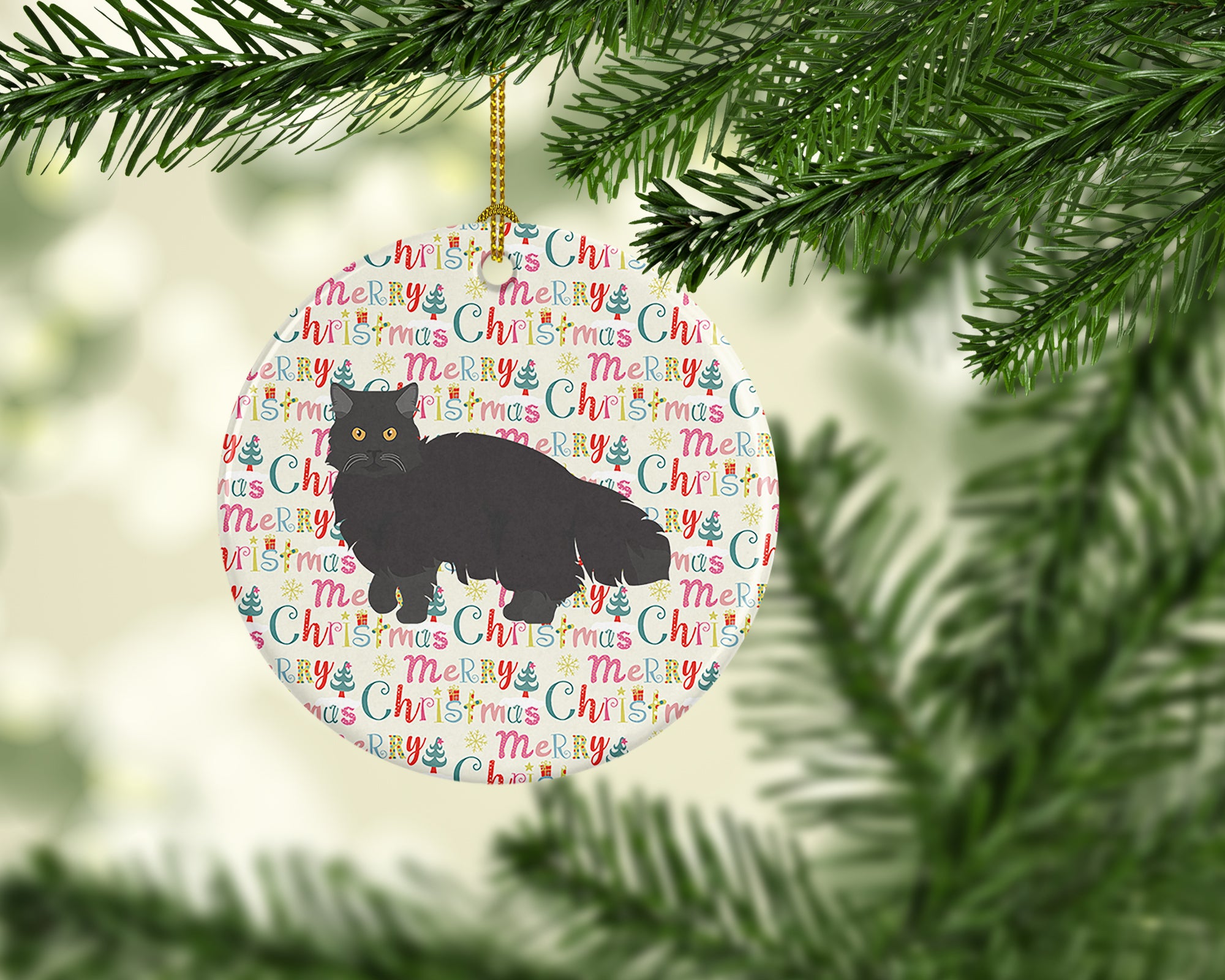 Buy this Black Persian Traditional Cat Christmas Ceramic Ornament