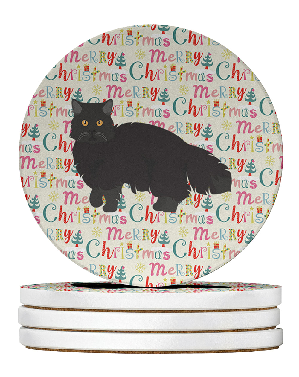 Buy this Black Persian Traditional Cat Christmas Large Sandstone Coasters Pack of 4