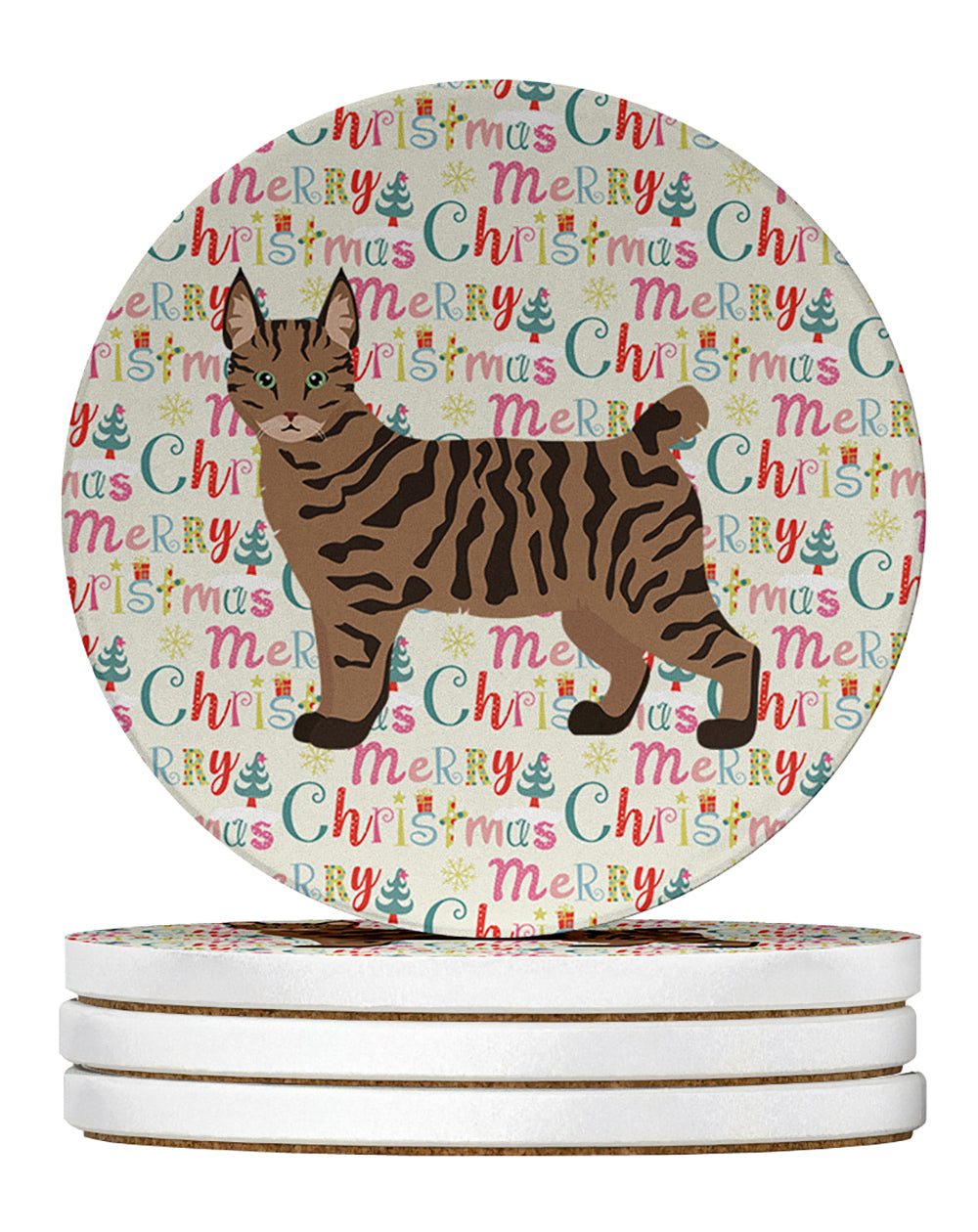 Buy this Pixie Bob #1 Cat Christmas Large Sandstone Coasters Pack of 4
