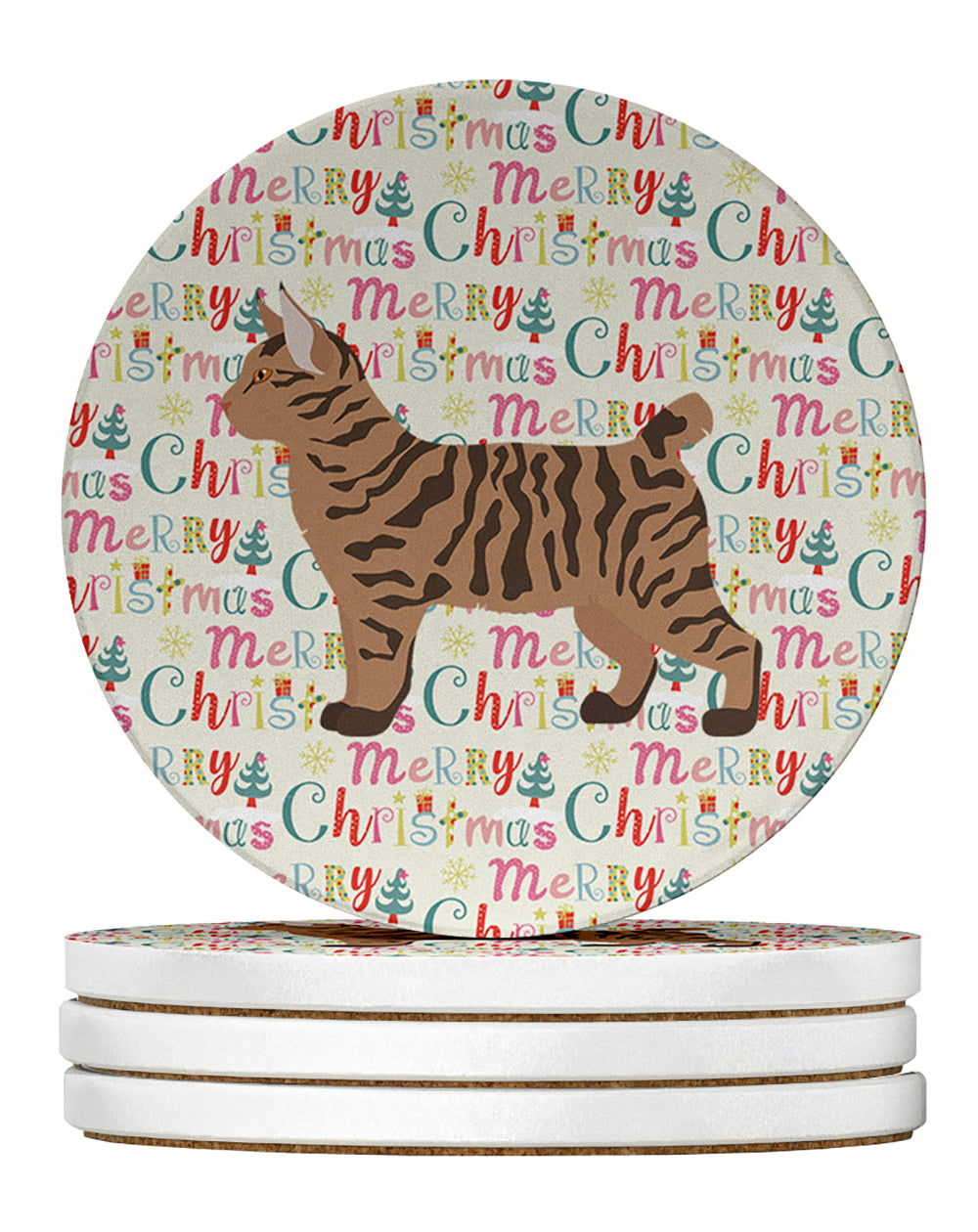 Buy this Pixie Bob #2 Cat Christmas Large Sandstone Coasters Pack of 4