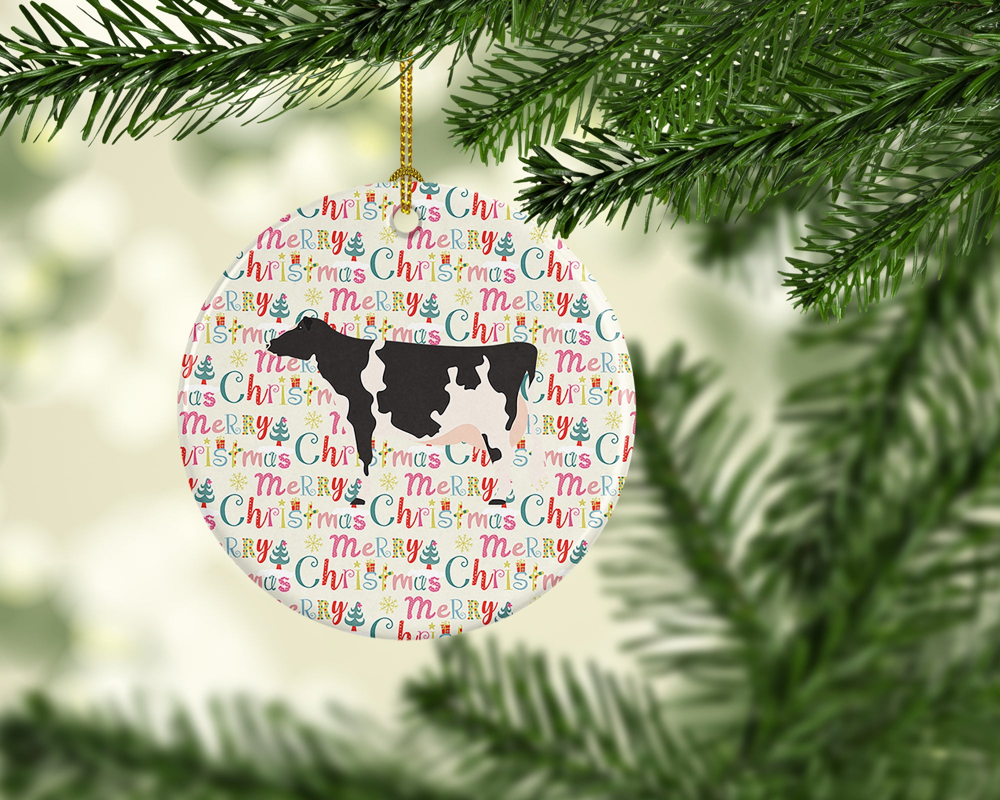 Buy this Holstein Cow Christmas Ceramic Ornament