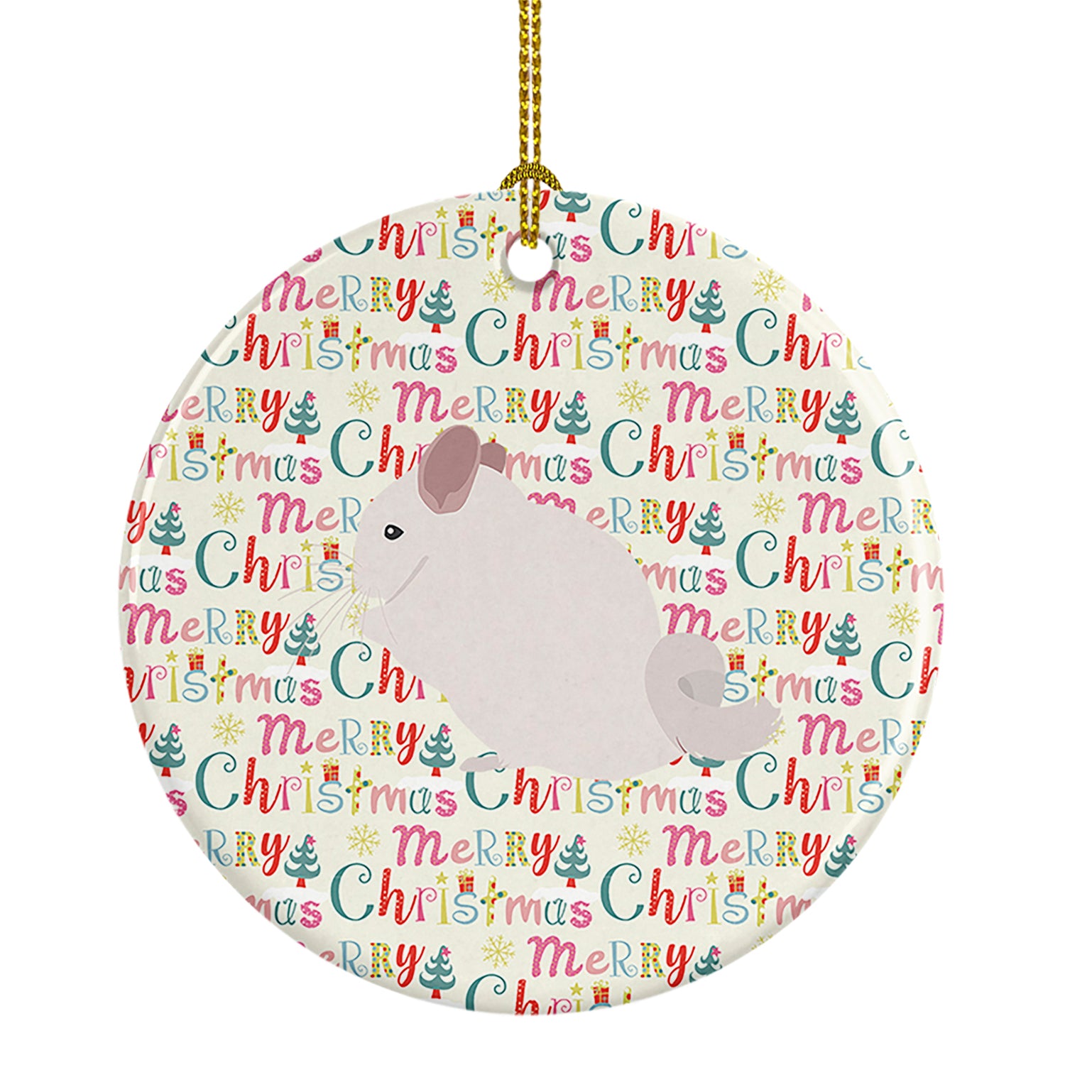 Buy this Pink and White Chinchilla Christmas Ceramic Ornament