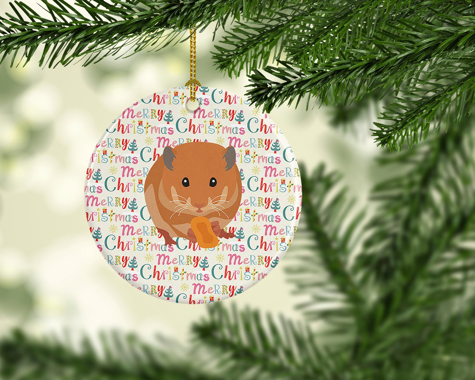 Teddy Bear Hamster Christmas Ceramic Ornament - the-store.com