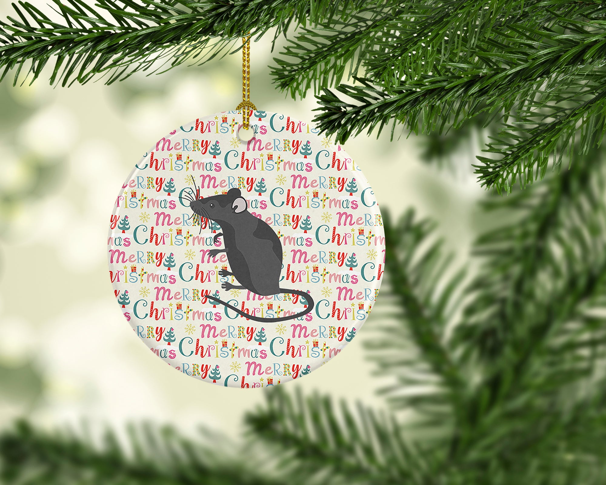 Satin Mouse Christmas Ceramic Ornament - the-store.com