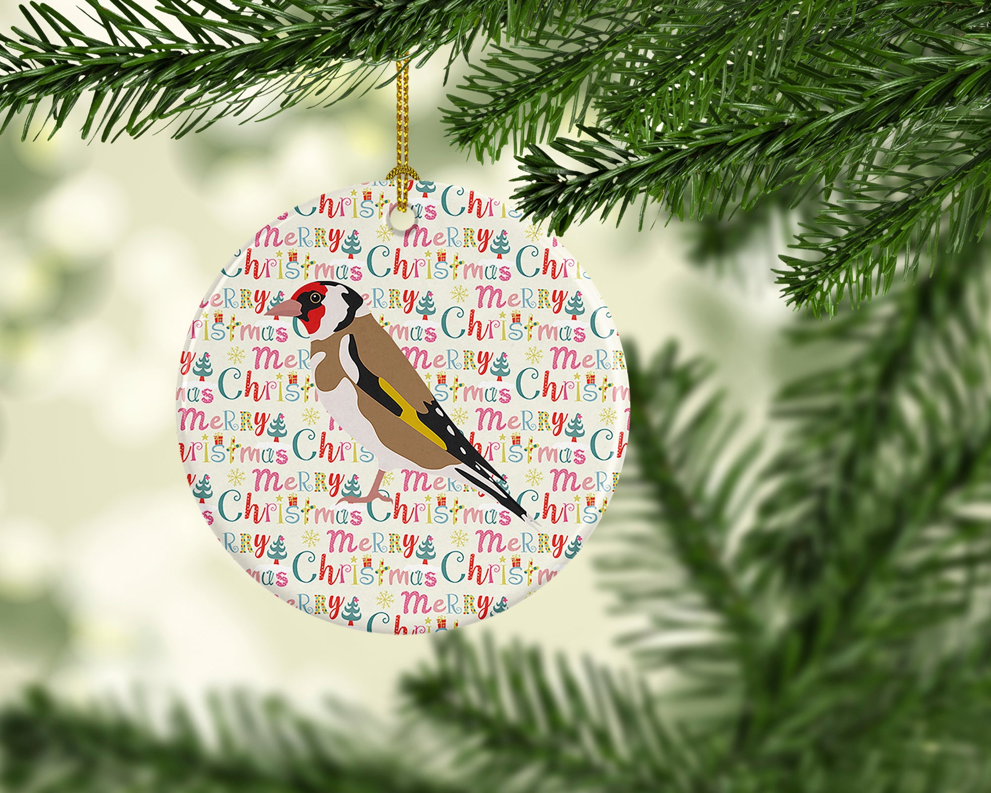 Buy this Gold Finch Christmas Ceramic Ornament