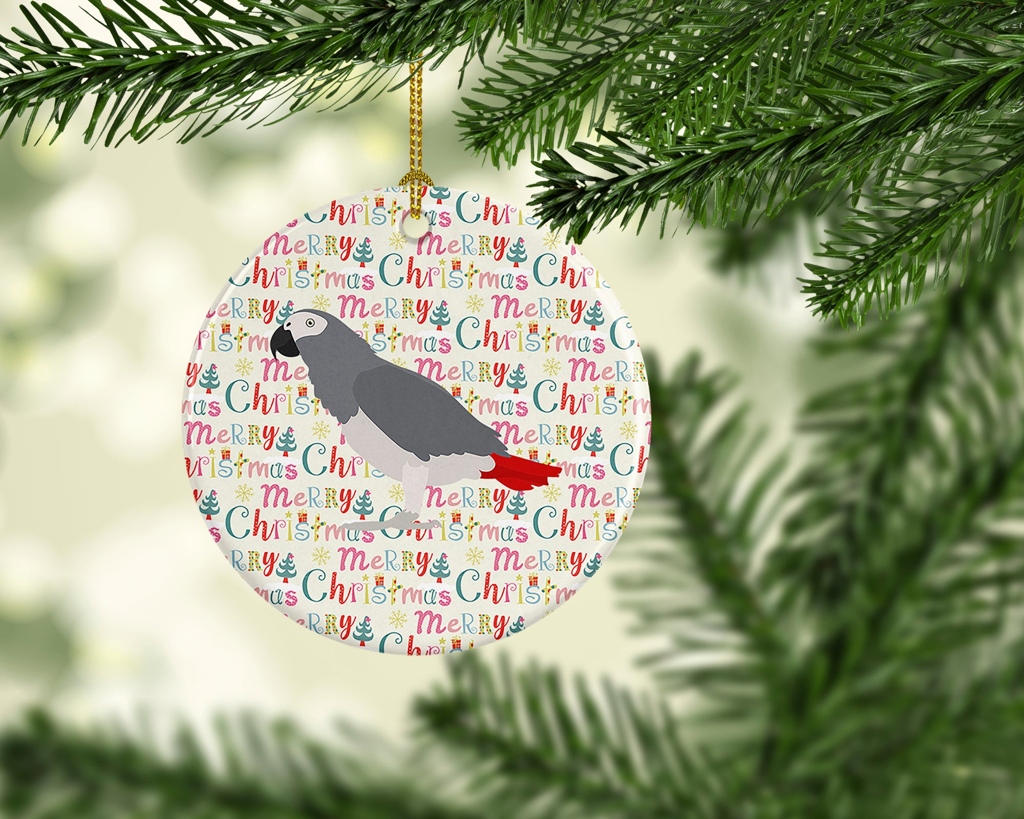 African Grey Parrot Christmas Ceramic Ornament - the-store.com