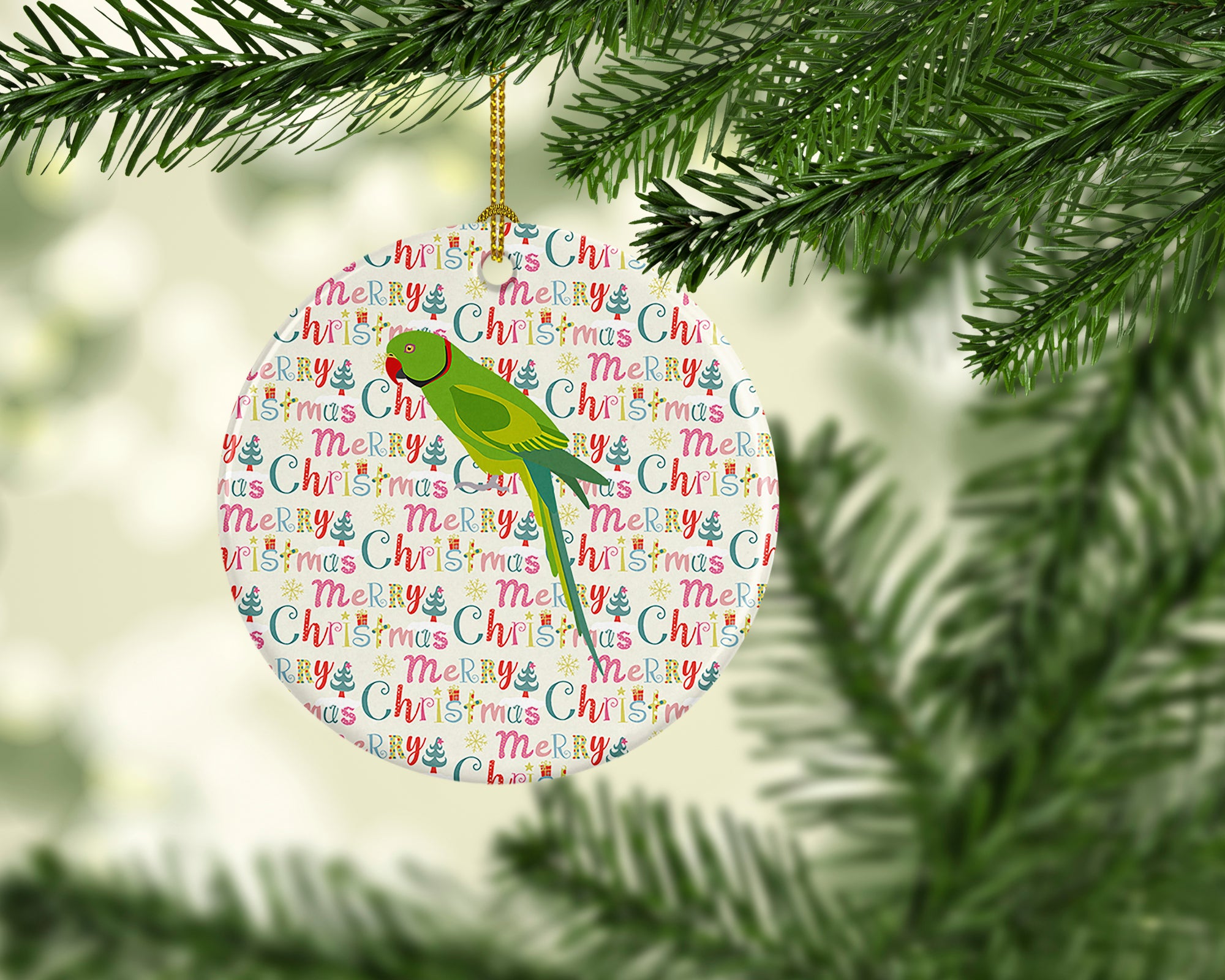 Ring-Necked Parakeet Christmas Ceramic Ornament - the-store.com