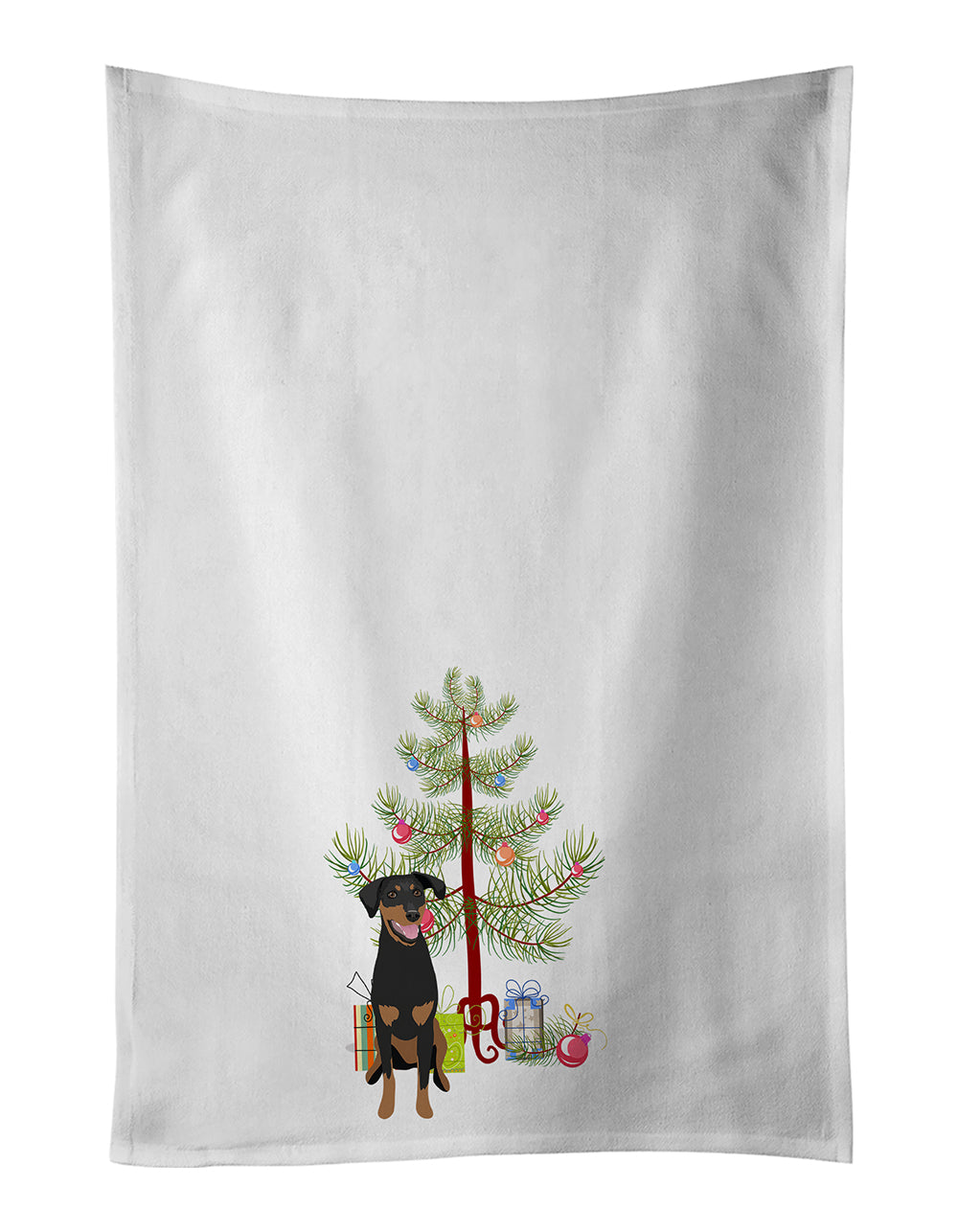 Buy this Doberman Pinscher Black and Rust Natural Ears #1 Christmas White Kitchen Towel Set of 2