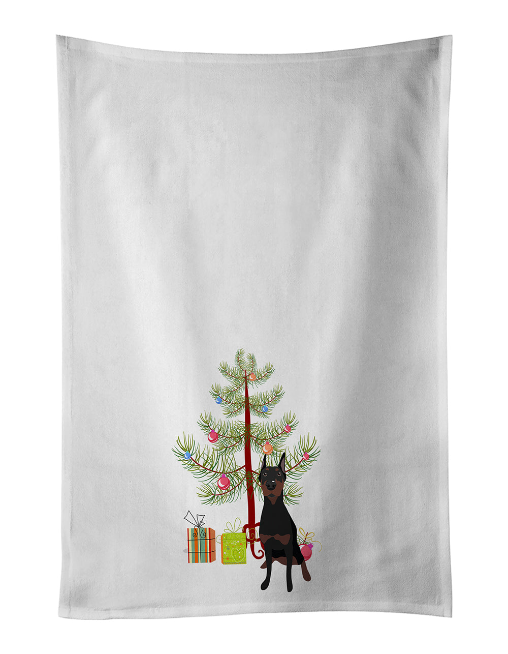 Buy this Doberman Pinscher Black Cropped Ears Christmas White Kitchen Towel Set of 2