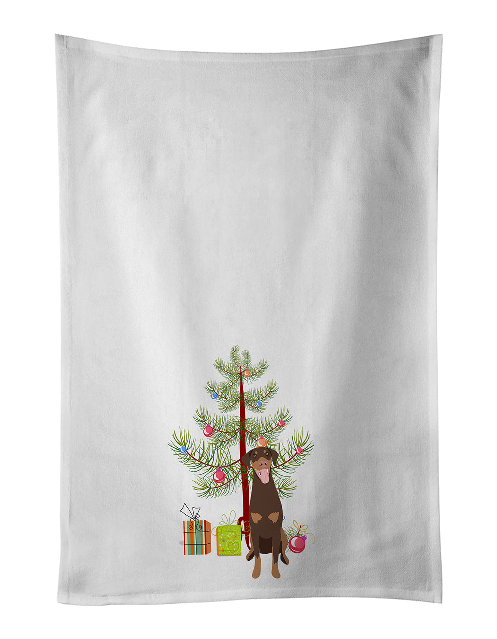 Buy this Doberman Pinscher Red and Rust Natural Ears #1 Christmas White Kitchen Towel Set of 2