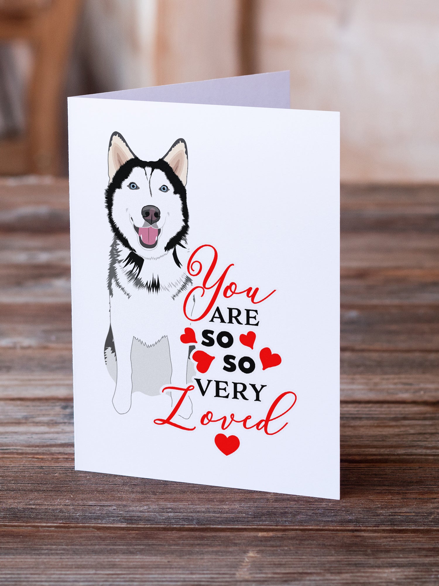 Buy this Siberian Husky Black and White #1 so Loved Greeting Cards and Envelopes Pack of 8