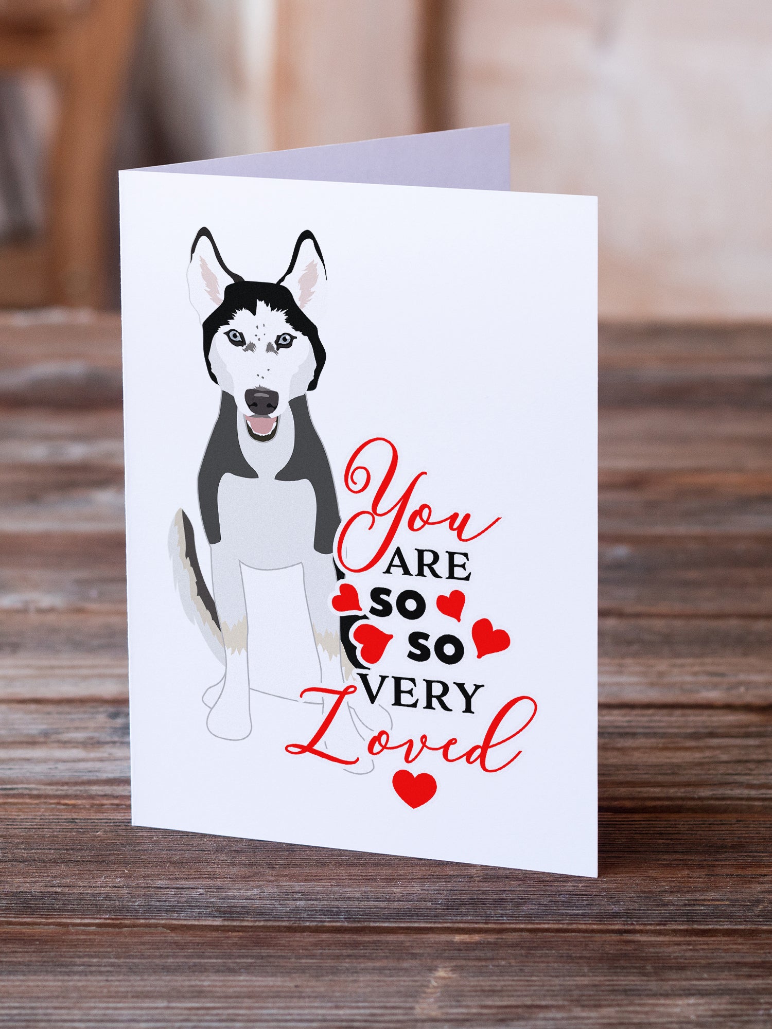 Buy this Siberian Husky Black and White #3 so Loved Greeting Cards and Envelopes Pack of 8