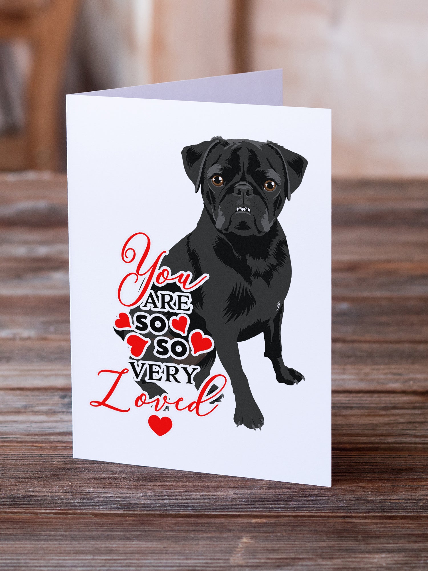 Buy this Pug Black #2 so Loved Greeting Cards and Envelopes Pack of 8