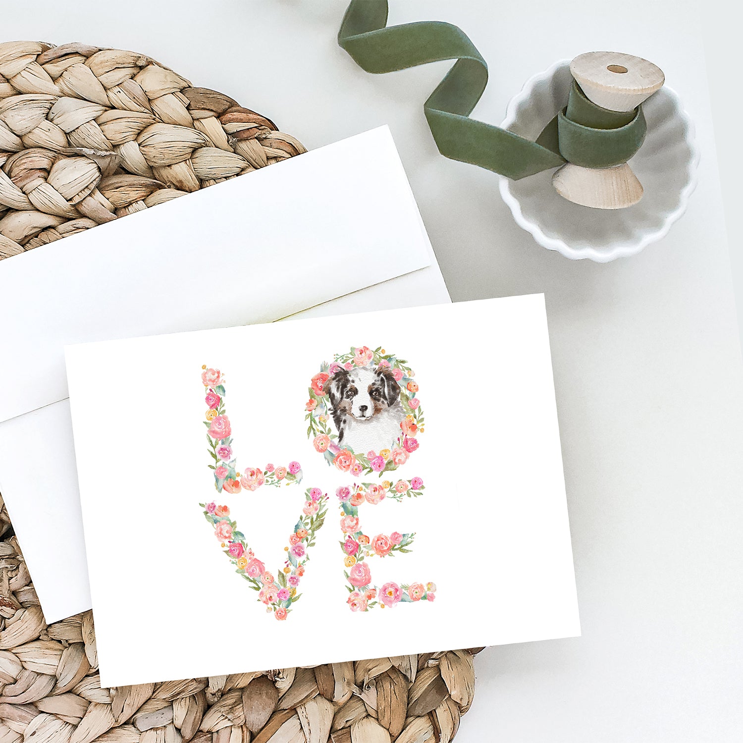 Buy this Australian Shepherd Blue Merle LOVE Greeting Cards and Envelopes Pack of 8