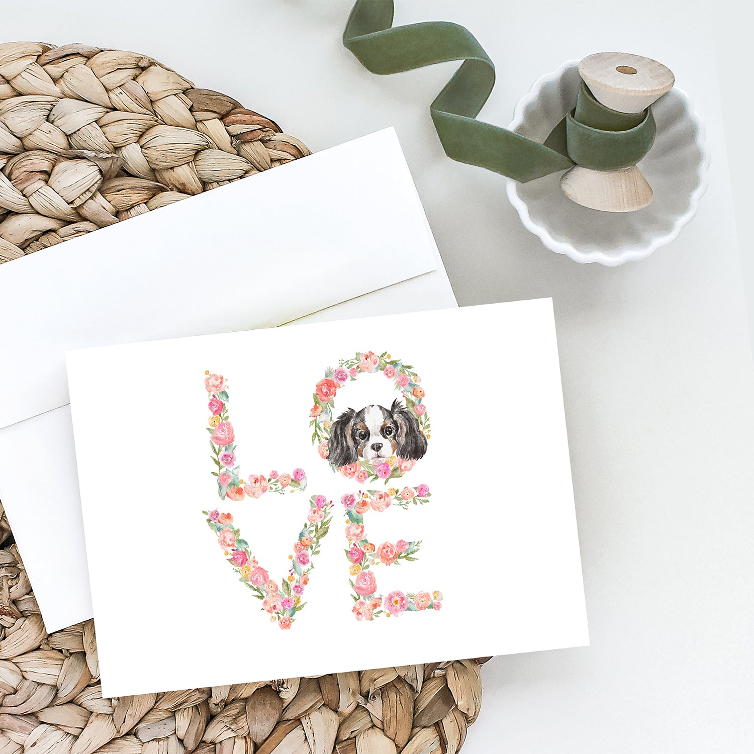 Buy this Cavalier Spaniel Tricolor Puppy LOVE Greeting Cards and Envelopes Pack of 8