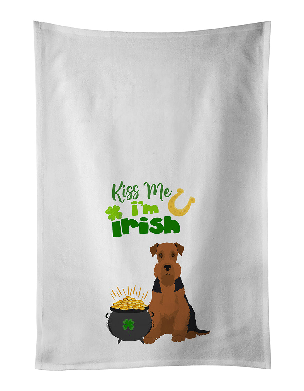 Buy this Black and Tan Airedale Terrier St. Patrick's Day White Kitchen Towel Set of 2 Dish Towels