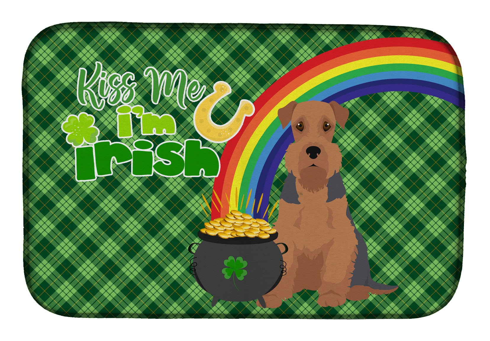 Grizzle and Tan Airedale Terrier St. Patrick's Day Dish Drying Mat
