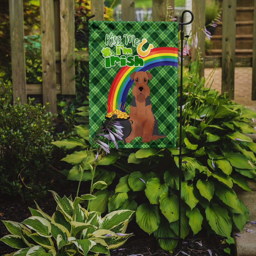 Grizzle and Tan Airedale Terrier St. Patrick's Day Flag Garden Size