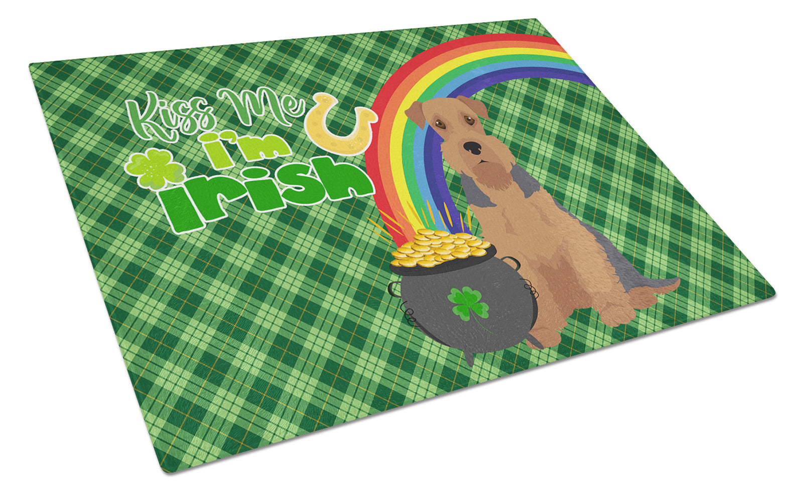 Buy this Grizzle and Tan Airedale Terrier St. Patrick's Day Glass Cutting Board Large