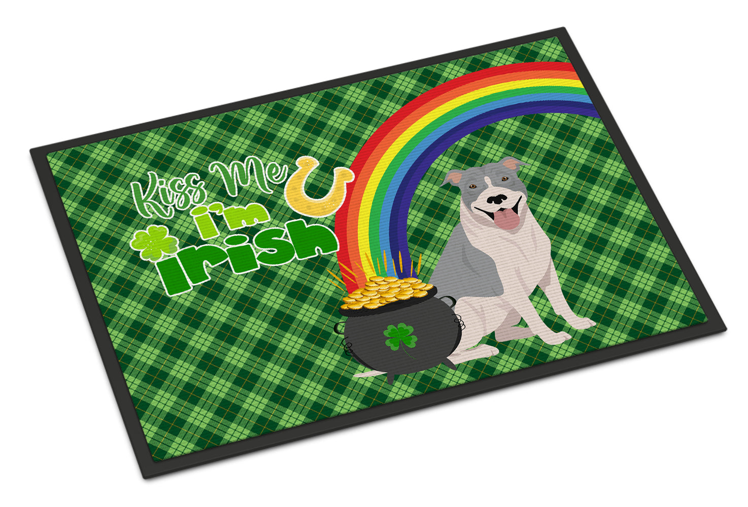Buy this Blue and White Pit Bull Terrier St. Patrick's Day Indoor or Outdoor Mat 24x36