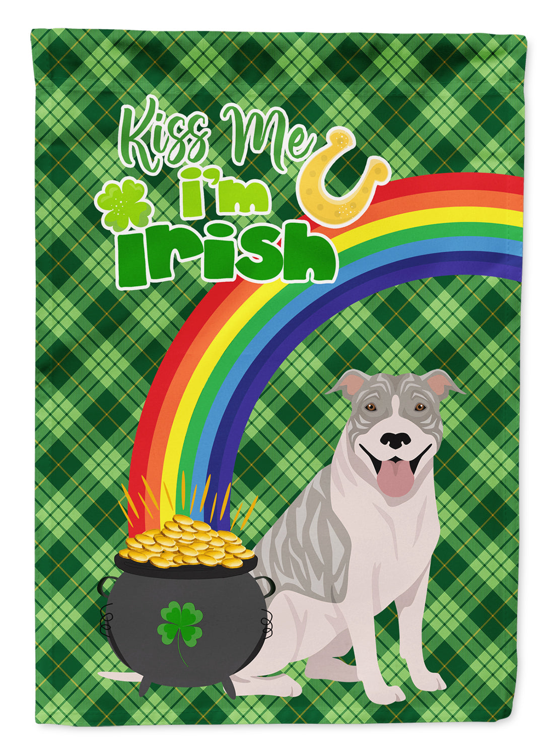 Blue Brindle Pit Bull Terrier St. Patrick's Day Flag Garden Size