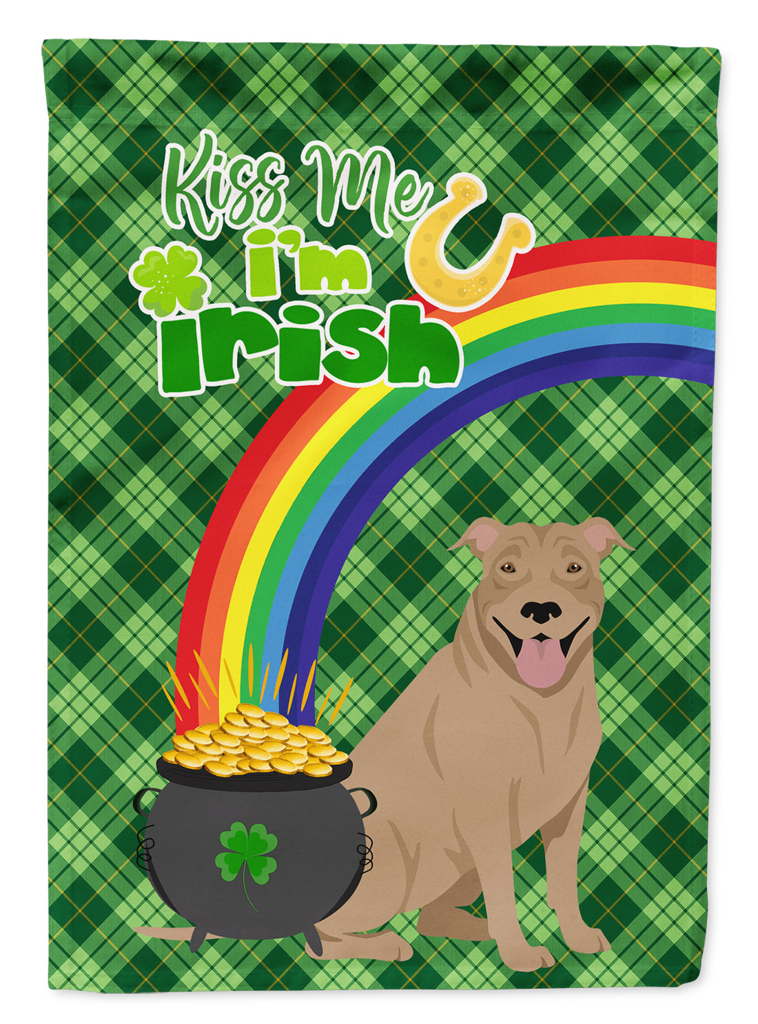 Fawn Pit Bull Terrier St. Patrick's Day Flag Garden Size