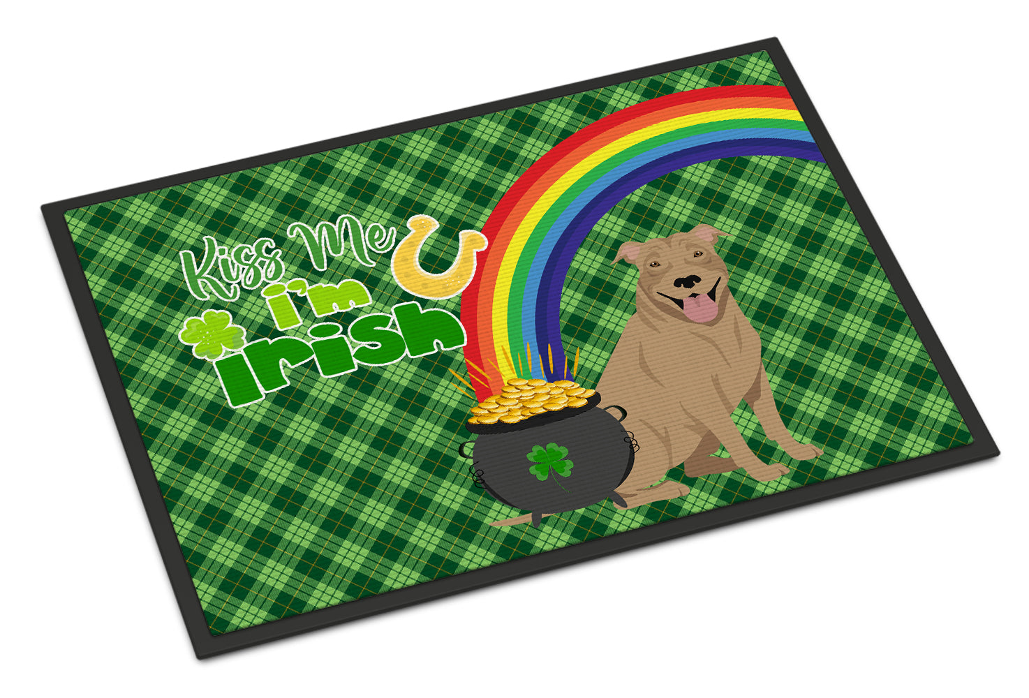 Buy this Fawn Pit Bull Terrier St. Patrick's Day Indoor or Outdoor Mat 24x36