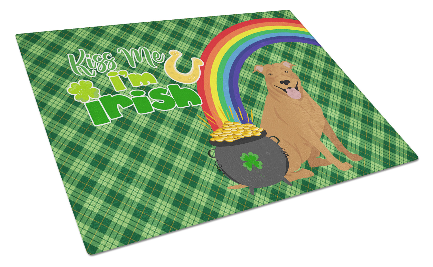 Buy this Red Pit Bull Terrier St. Patrick's Day Glass Cutting Board Large