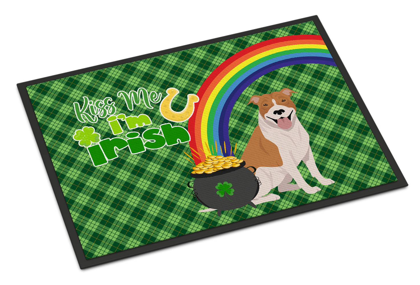 Buy this Red and White Pit Bull Terrier St. Patrick's Day Indoor or Outdoor Mat 24x36