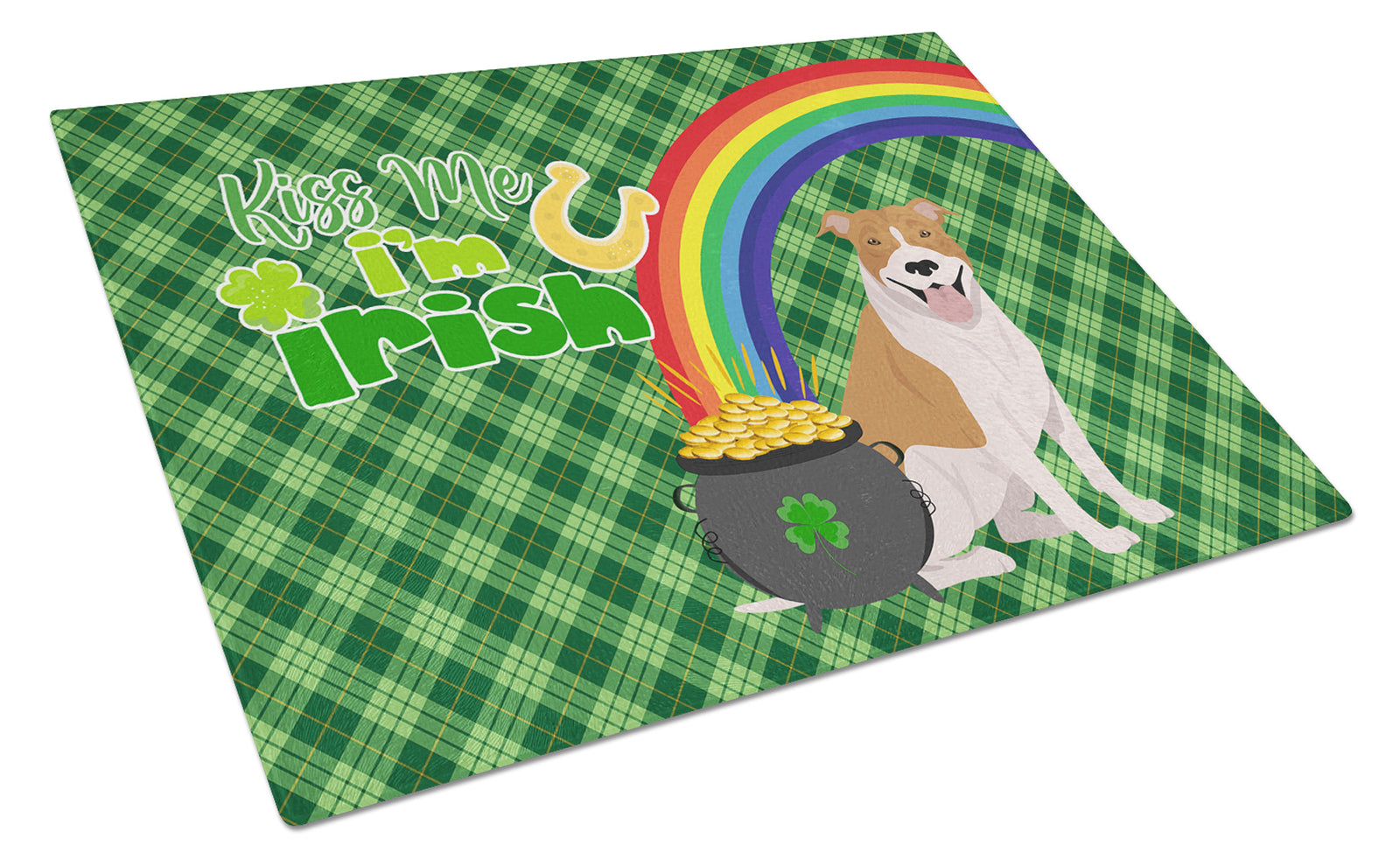 Buy this Red and White Pit Bull Terrier St. Patrick's Day Glass Cutting Board Large