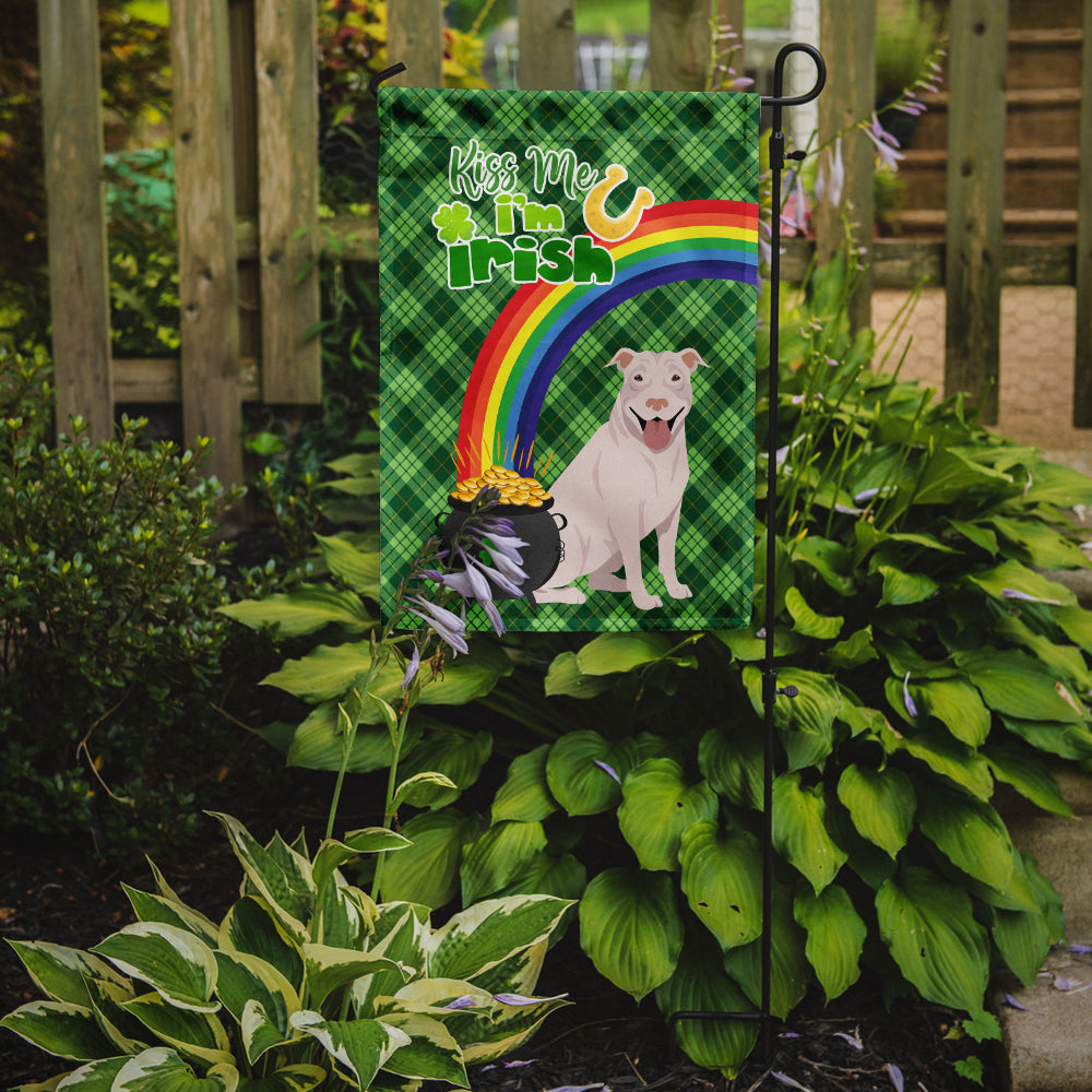 White Pit Bull Terrier St. Patrick's Day Flag Garden Size