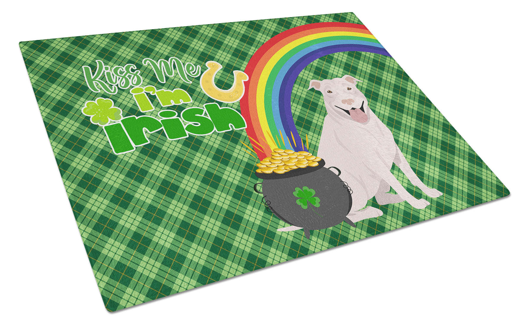 Buy this White Pit Bull Terrier St. Patrick's Day Glass Cutting Board Large