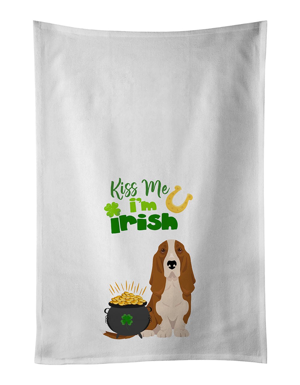 Buy this Red and White Tricolor Basset Hound St. Patrick's Day White Kitchen Towel Set of 2 Dish Towels